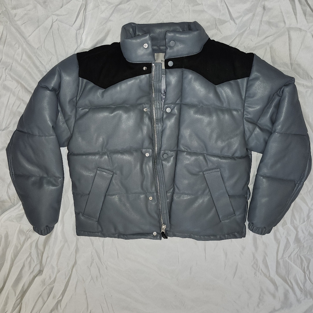 Hudson Mens Gray and Black Puffer Jacket Medium